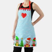 Tablier Elfes de Noël modernes sur fond bleu clair (Insitu)