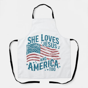 Tablier Elle aime Jésus et l'Amérique aussi Drapeau USA 4