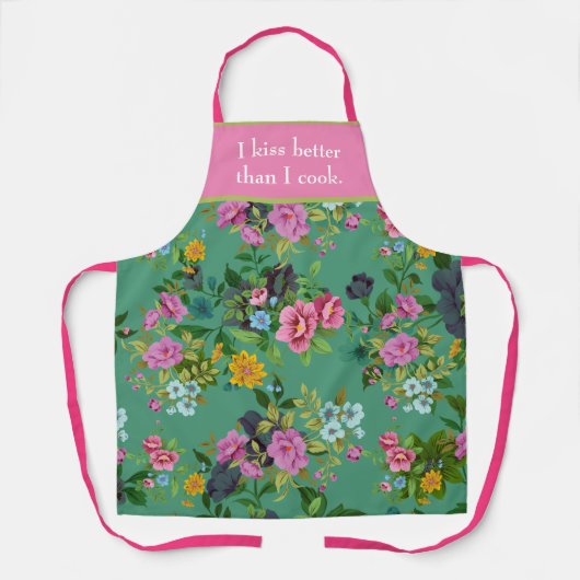 Tablier Embrasse Mieux Que Cuisiner Funny Floral (Recto)