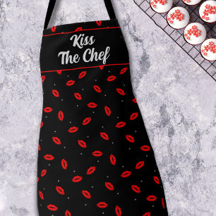 Tablier Embrassez le Chef Rouge Empreinte de Lèvre Rouge à