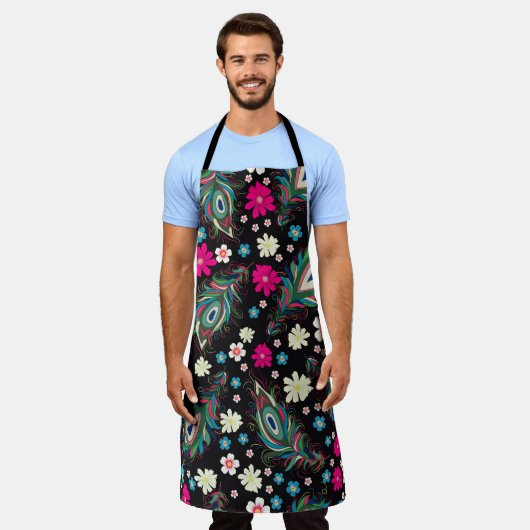 Tablier Embroidery peacock feathers seamless pattern. Clas (Porté)