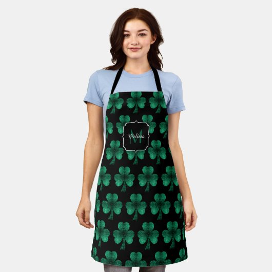 Tablier Emerald Green Sparkle Shamrock noir Monogramme (Porté)