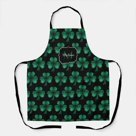 Tablier Emerald Green Sparkle Shamrock noir Monogramme (Recto)