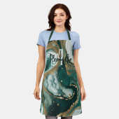 Tablier Émeraude de style Vert Or Marbre Agate Monogramme (Porté)