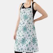 Tablier Émeraude Vert Noël Snowflakes sur Blanc d'hiver (Insitu)