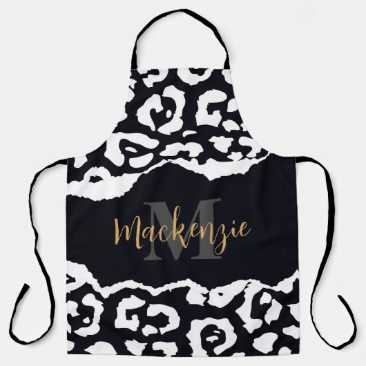 Tablier Empreinte de léopard noir et blanc (Recto)