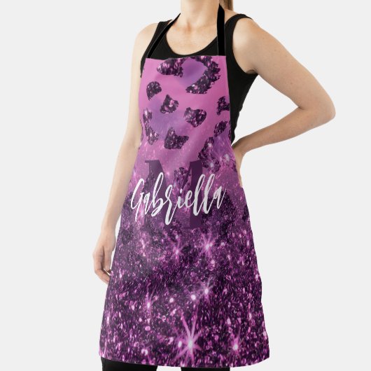 Tablier Empreinte de léopard Parties scintillant violet (Insitu)