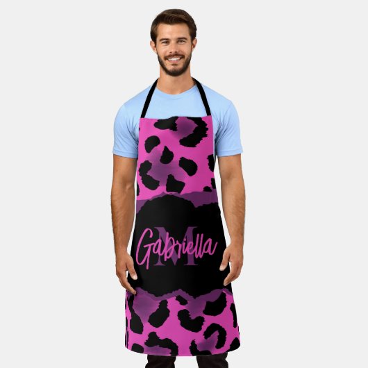 Tablier Empreinte de léopard rose et violet (Porté)