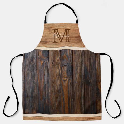 Tablier en bois rustique classique Monogramme (Recto)