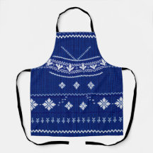 Tablier en tricot norvégien bleu
