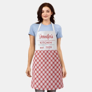 Tablier en vichy Motif moderne rouge blanc Nom
