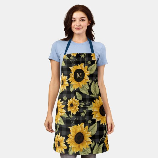 Tablier en vichy Motif tournesol (Porté)