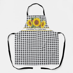 Tablier En vichy noir avec tournesol personnalisab