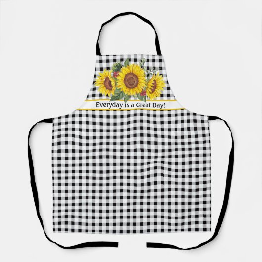 Tablier En vichy noir avec tournesol personnalisab (Recto)