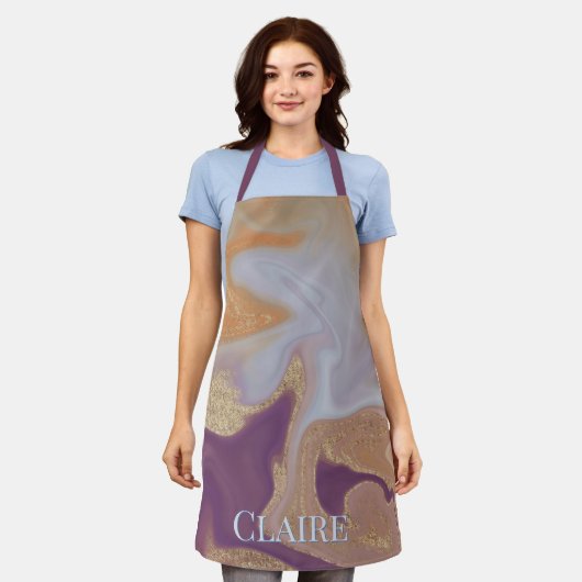 Tablier Encre d'alcool Abstraite moderne violet et monogra (Porté)
