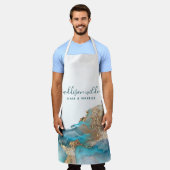 Tablier Encre D'Aquarelle Liquide D'Art Moderne Bleu Et Or (Porté)