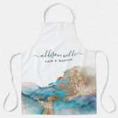 Tablier Encre D'Aquarelle Liquide D'Art Moderne Bleu Et Or (Recto)