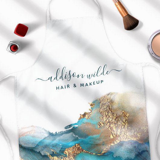 Tablier Encre D'Aquarelle Liquide D'Art Moderne Bleu Et Or