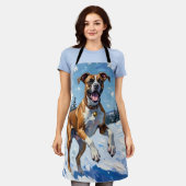 Tablier Energetic Boxer Dog Leaping in Winter Snow Fun (Porté)