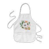 Tablier Enfant Aquarelle moderne Fleurs roses Monogrammes (Devant)