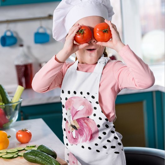 Tablier Enfant Aquarelle rose exotique moderne Flamant rose & poi