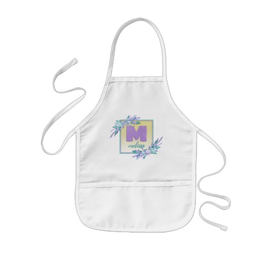 Tablier Enfant Aquarelle violette Ombre sirène échelles Monogramm (Devant)