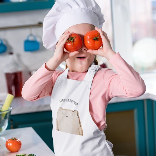 Tablier Enfant Beauté Moderne Pastel Ours Rose Avec Nom