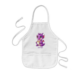 Tablier Enfant Bébé Dragon Mignon Tenant Une Tasse De Thé Kawaii