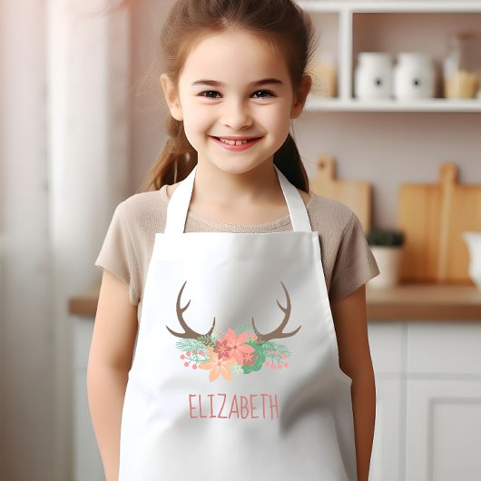 Tablier Enfant Boho Floral Antlers mignon Personnalisé