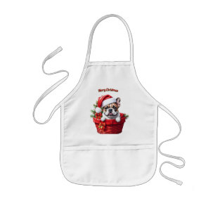 Tablier Enfant Bouledogue français dans un panier de Noël
