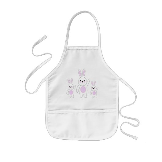 Tablier Enfant Bunny. Blanc et rose. (Devant)