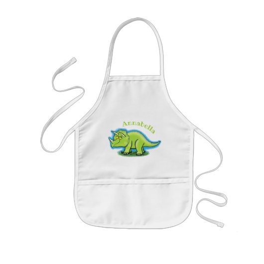 Tablier Enfant Caricature de dinosaure de triceratops vert mignon (Devant)