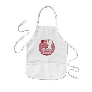 Tablier Enfant chaton blanc doux en panier rose