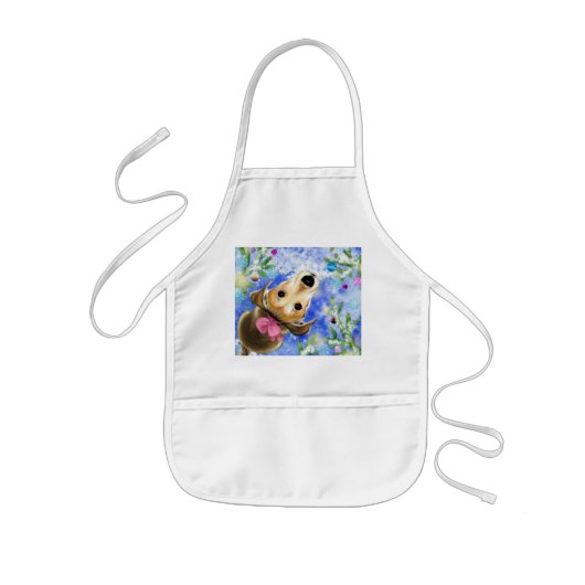 Tablier Enfant Chiot Avec Ruban Rose - Mignonne (Devant)