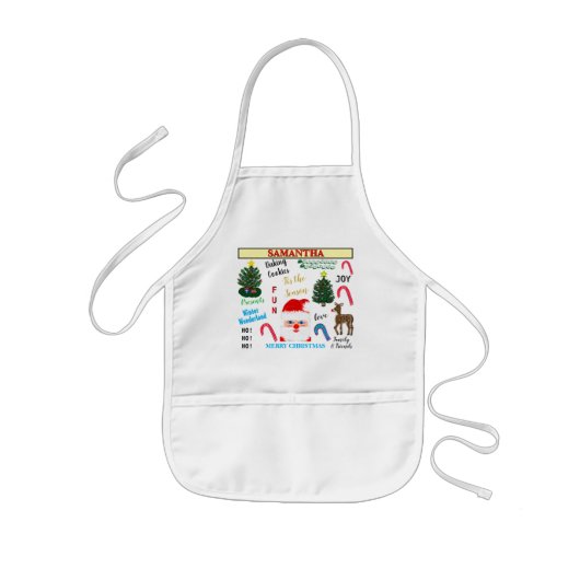 Tablier Enfant Christmas Baking Cookies Santa Reindeer NAME (Devant)