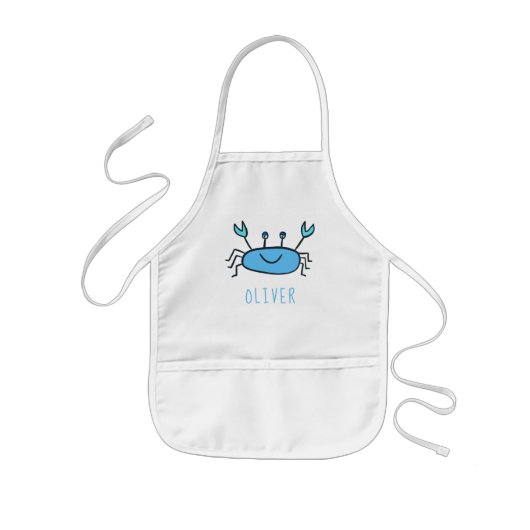 Tablier Enfant Cute Blue Crab Sea Animal Nom du garçon (Devant)