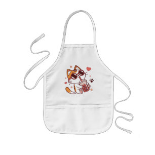 Tablier Enfant Cute Cat Boba Tea Apron - Fun Kitchen Cadeau