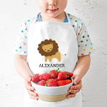 Tablier Enfant Cute Lion Personnalisé<br><div class="desc">Le tablier pour amoureux des animaux de cet enfant présente une jolie illustration de lion. Personnalisez-le avec le nom de votre enfant en lettres noires. Un grand tablier pour les garçons et les filles !</div>