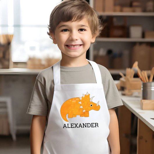 Tablier Enfant Cute Orange Dinosaur Personalized