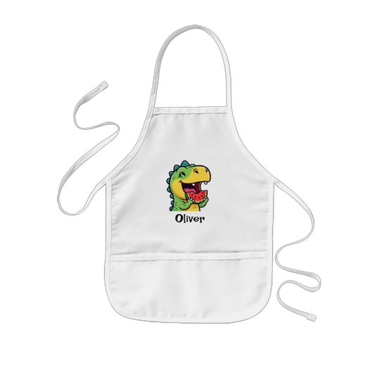 Tablier Enfant Dinosaure heureux mangeant de la pastèque (Devant)