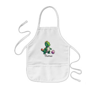 Tablier Enfant Dinosaure vert mignon avec oeufs de Pâques
