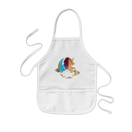 Tablier Enfant Divine la licorne | Lune et nuages (Devant)