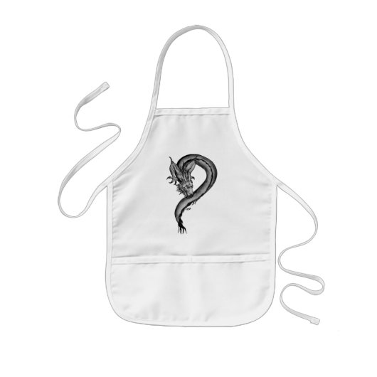 Tablier Enfant Dragon noir et blanc (Devant)