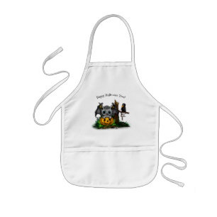Tablier Enfant En attente d'Halloween, Bat mignonne et Corbeau