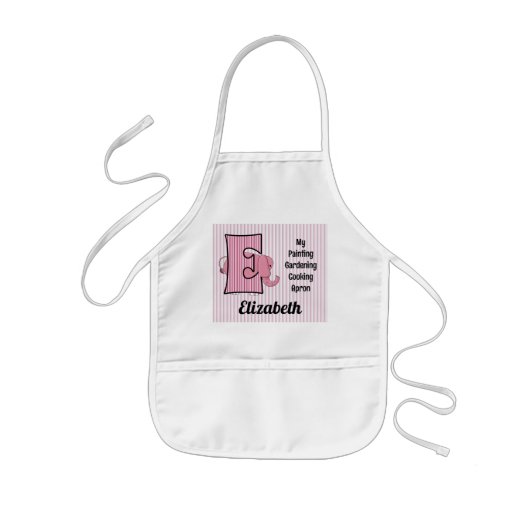 Tablier Enfant Enfant Eléphant Rose Monogrammé E (Devant)