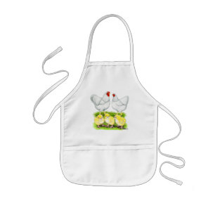 Tablier Enfant Famille de poules blanches Wyandotte