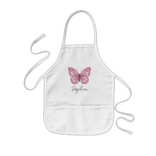Tablier Enfant Filles mignonnes et papillon rose lunaire