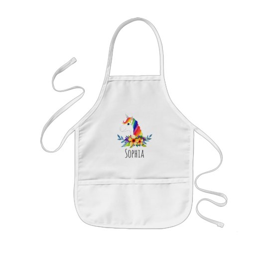 Tablier Enfant Girls mignon Magical Rainbow Unicorn et nom (Devant)