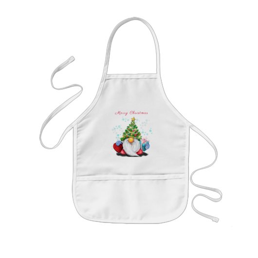 Tablier Enfant Gnome mignonne avec arbre de Noël Casquette et cad (Devant)