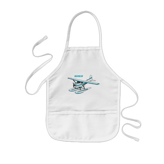 Tablier Enfant Illustration d'hydravion bleu blanc (Devant)
